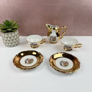 Bavaria Gold White Teacup Saucer Set Vintage